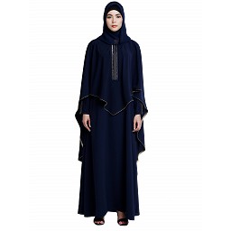 Cape abaya with stone lacework- Navy Blue Cape abaya with stone lacework- Navy Blue